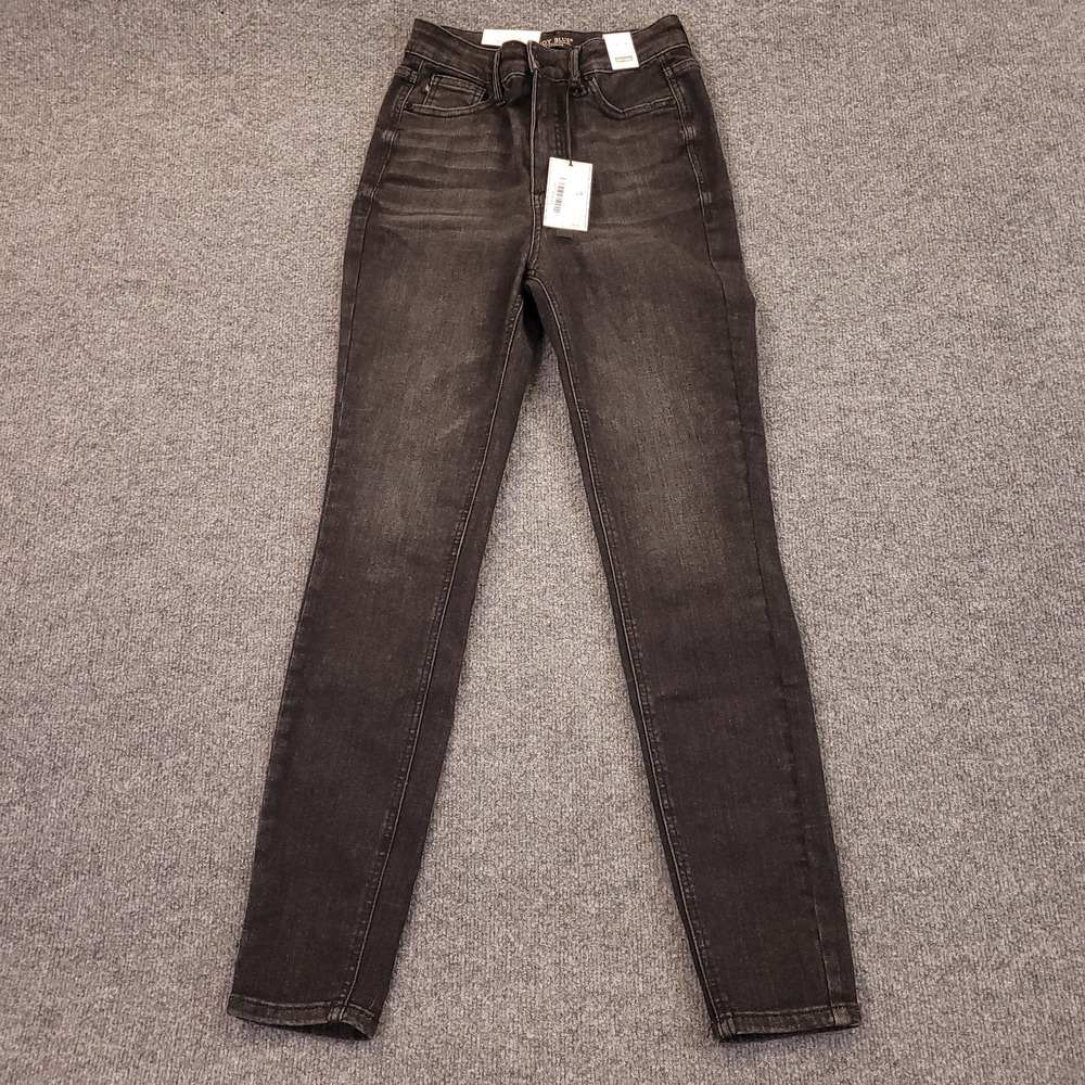 Judy Blue High Waist Skinny Ankle Jeans Womens Sz 1|25 Black Stretch Whiskered